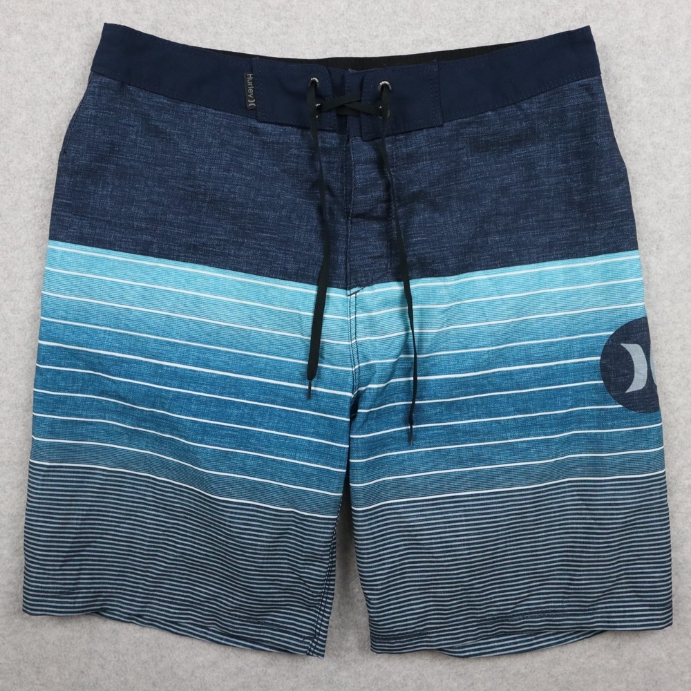 Hurley Board Shorts Mens 30 Back Pocket Surf Swim Beach Trunks Logo Blue Striped
